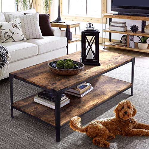 Decok Coffee Table 44" Industrial Rivet Metal Design, Living Room Table