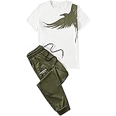 SOLY HUX Men's 2 Piece Outfits Graphic Print Short Sleeve T Shirt Tops and Sweatpants Camo Outfit Set
