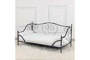 YOONNIE ROOM Pet Sofa Bed, Metal Frame Dog Bed Couch with Washable Plush Cushion for Medium Pet Sitting (Black)