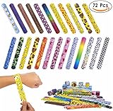 JOSENI 72 PCs Slap Bracelets Toys Party Favors Pack (24 Designs) with Colorful Hearts Emoji Peace Animal Prints-Birthday School Classroom Prize For Kids Boys Girls