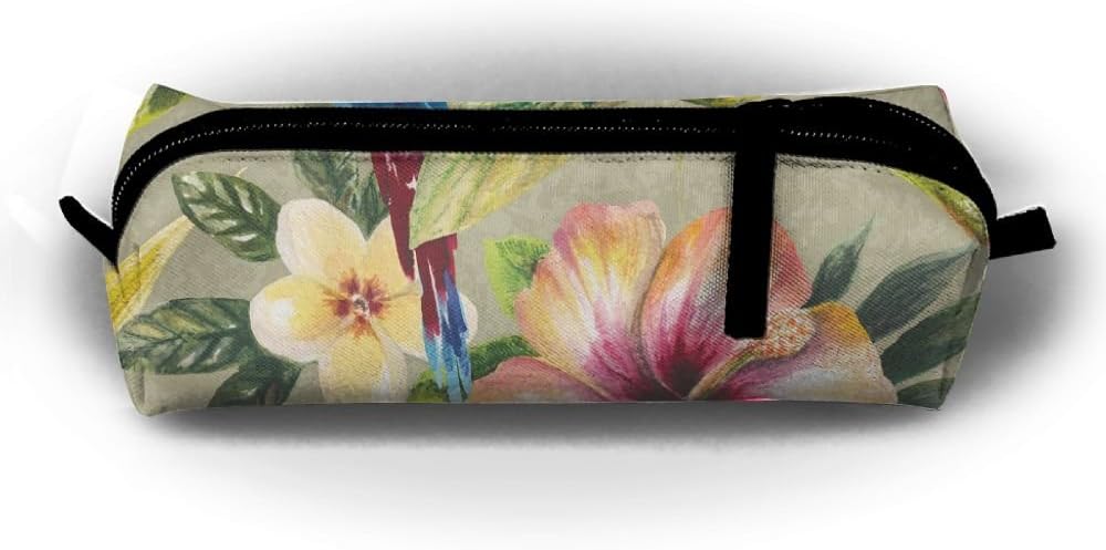 Miran One Bird Flower Parrot Boys Girls Kids Students Pencil Pencil Bag Pen Case Holder Pencil Case Pouch Zipper Closure Cosmetic Makeup Bag