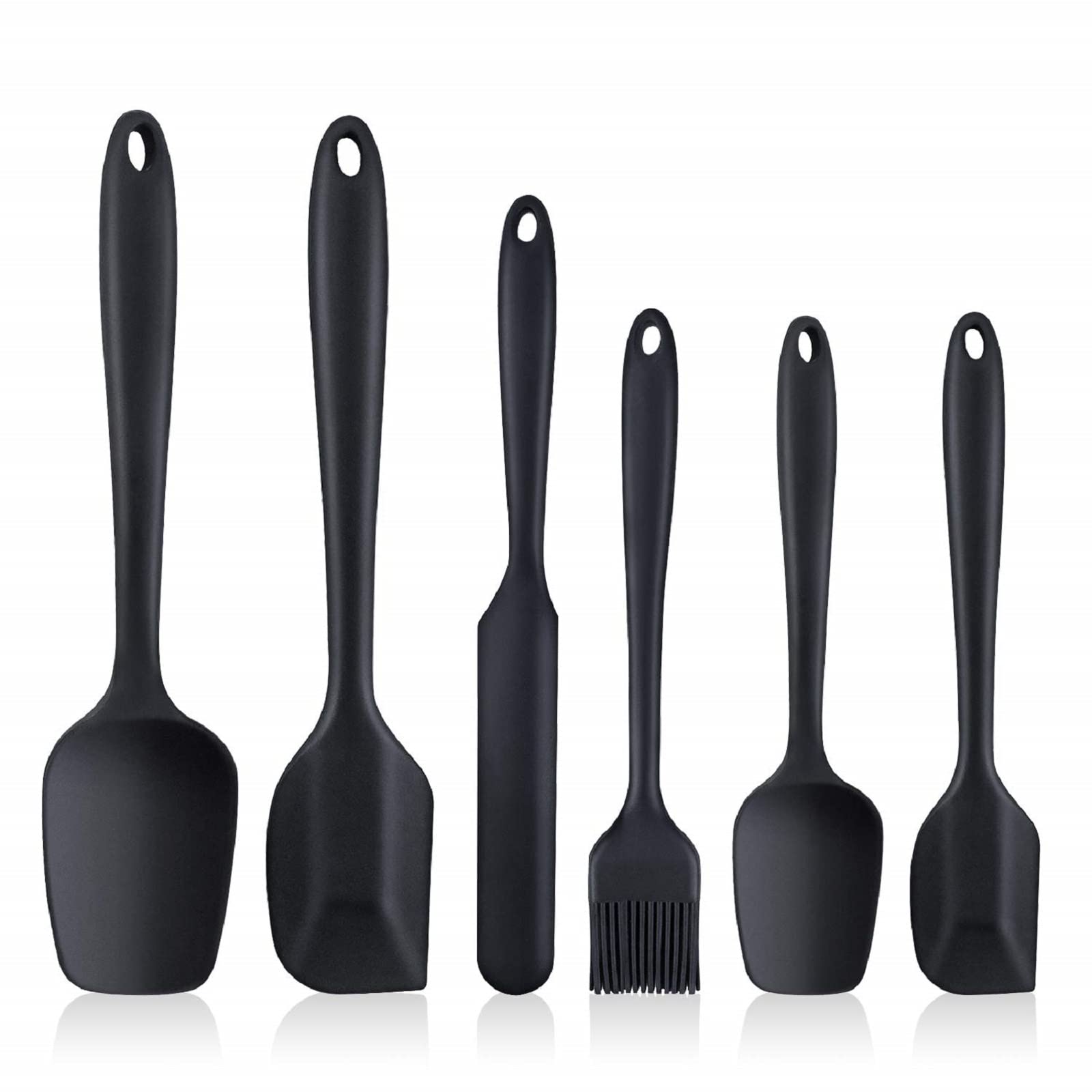 Silicone Spatula Set 6 Piece Heat Resistant,Premium Non-Stick Rubber Spatulas Silicone,Silicone Cake Scraper,Baking Gadgets.Silicone Kitchen Utensils Set, Black