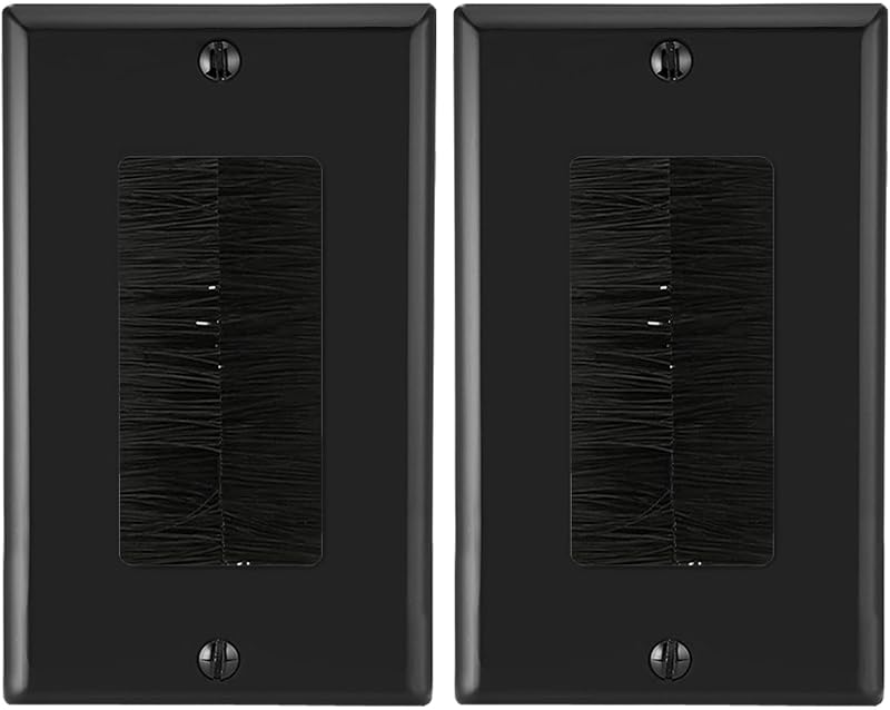 Misuyue Brush Wall Plate 2 Pack Black Cable Management Cover for Outlets