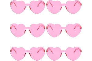 Fengek 6 Pcs Heart Shape Sunglasses Frameless Transparent Glasses Party Favors for Women, Pink
