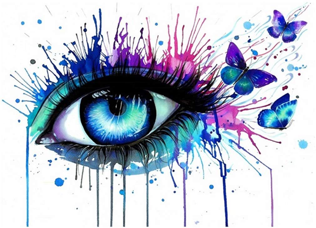 YEESAM ART Paint by Numbers for Adults Beginners Butterfly & Blue Eye 16x20 inch Linen Canvas Acrylic DIY Number Painting Kits Wall Art Decor Gifts