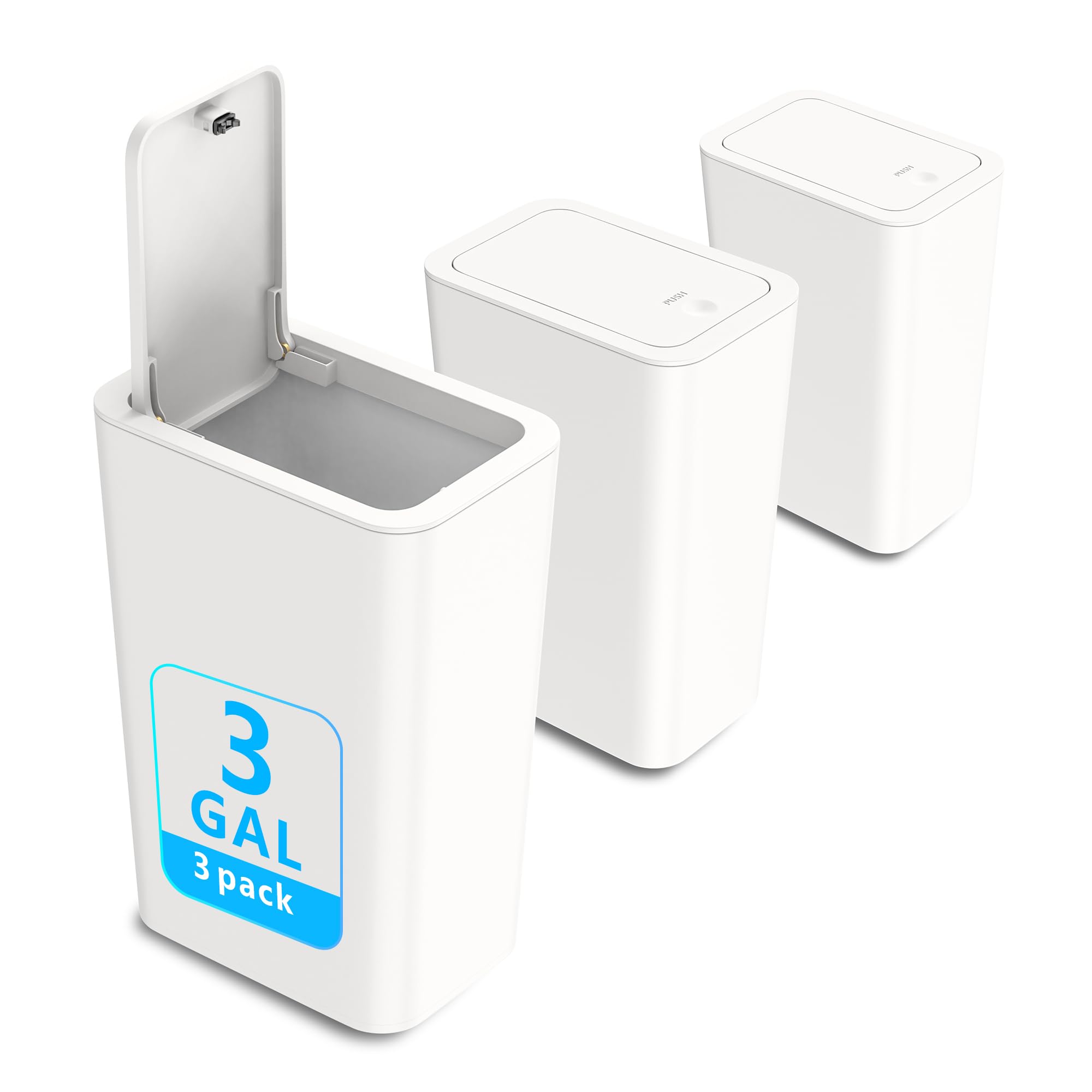 Photo 1 of N. NETDOT 3 Pack Small Trash Can with lid, 3 Gallon Bathroom Trash Can,Garbage Can Slim Trash Bin Waste Basket for Bathroom,Kitchen,Bedroom,Living Room,Office,Laundry - Off White