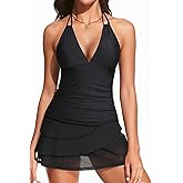 Tankini with Skirt - Two Piece Swimsuit Tummy Control Bathing Suit Halter Swimwear Ruffle Layered Swim Skirt 2026