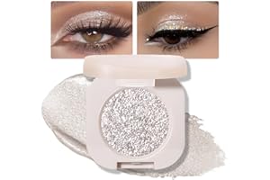 FeiCuiYun Monochrome Glittle Eyeshadow, light eyeshadow, pressed glitter eyeshadow, Glittle Matte Pressed Powder Single Vegan Eyeshadow; Talc, Paraben & Cruelty Free, Slive Glitter (12)