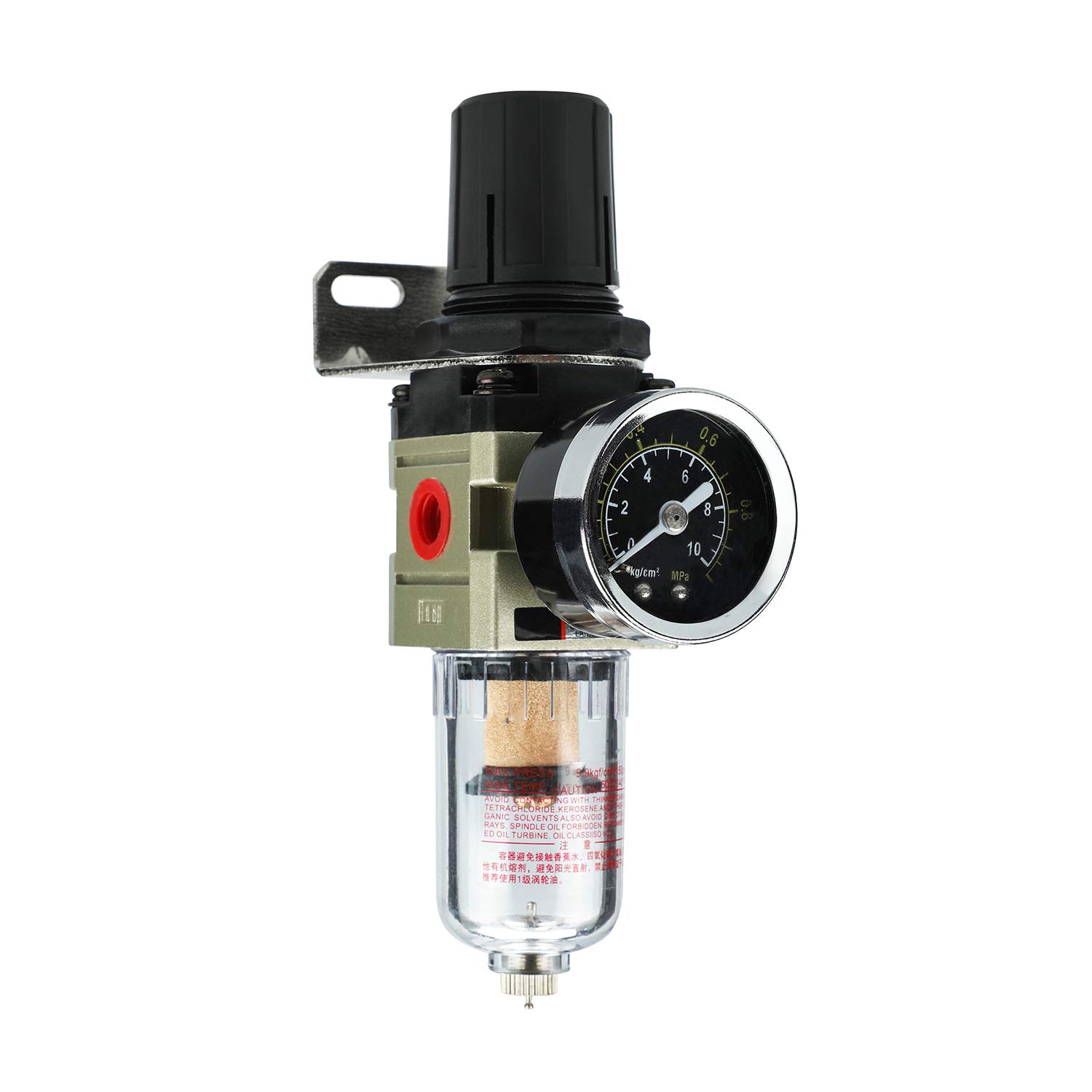 Compressor Air Filter 5 μm with Gauge Water Seperator 1/4" NPT Poly Cup, Manual Drain