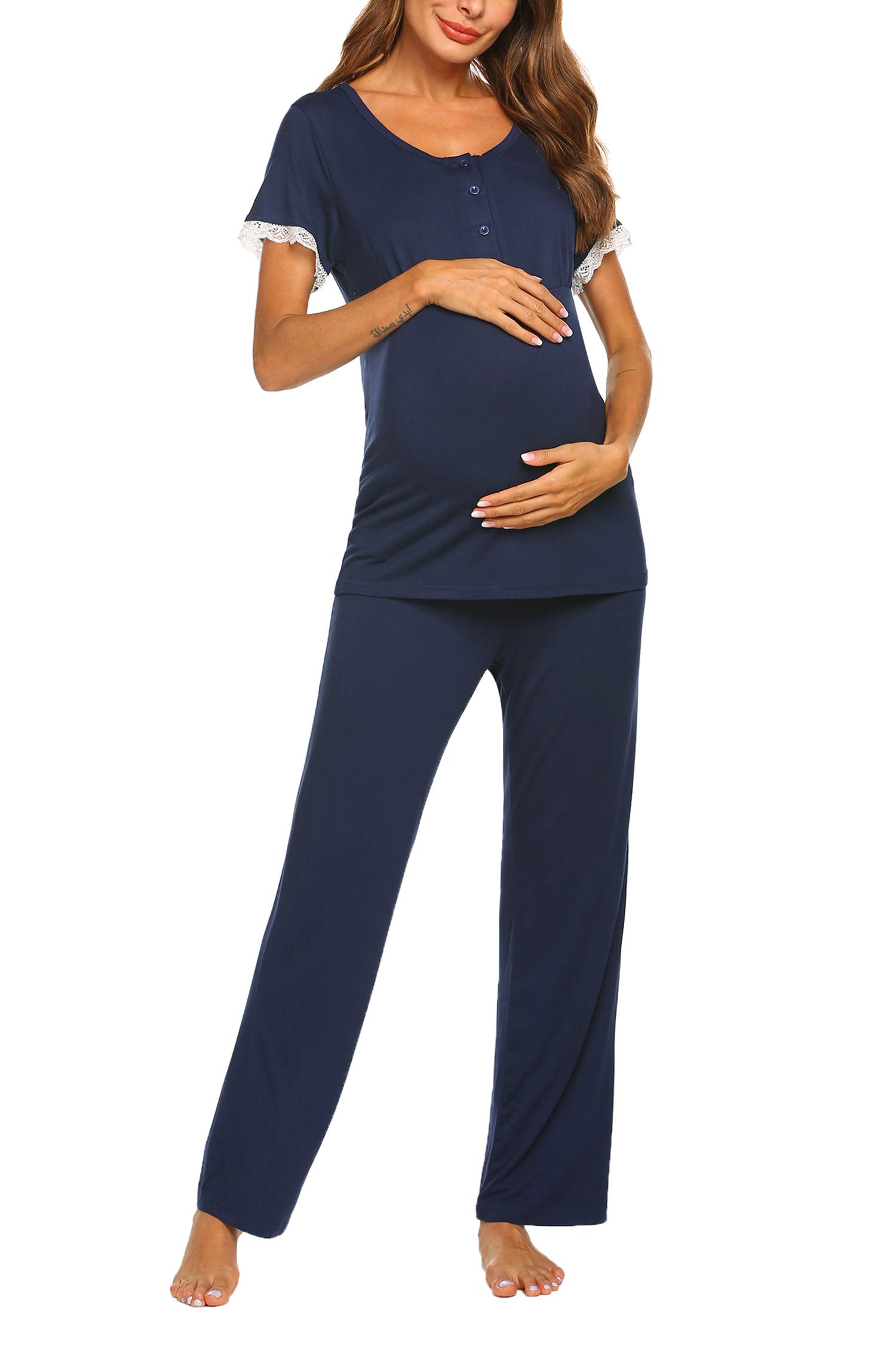 Maternity Womens Navy Blue Pajamas WBQ Women's Maternity