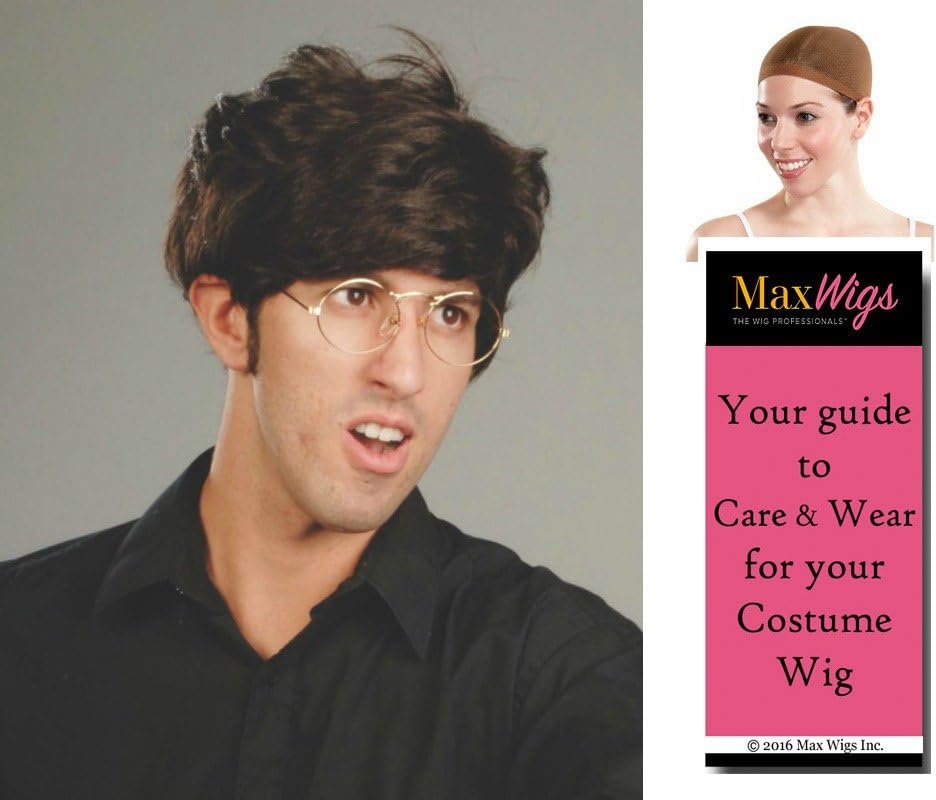 Boy Wizard color Brown - Enigma Wigs Potter Prince Bundle w/Cap, MaxWigs Costume Wig Care Guide