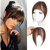 Clip in Bangs 100% Real Human Hair Extensions French Bangs for Women Fake Bangs Clip on Bangs Faux Hair extensions Fringe with Temples (Dark Brown)