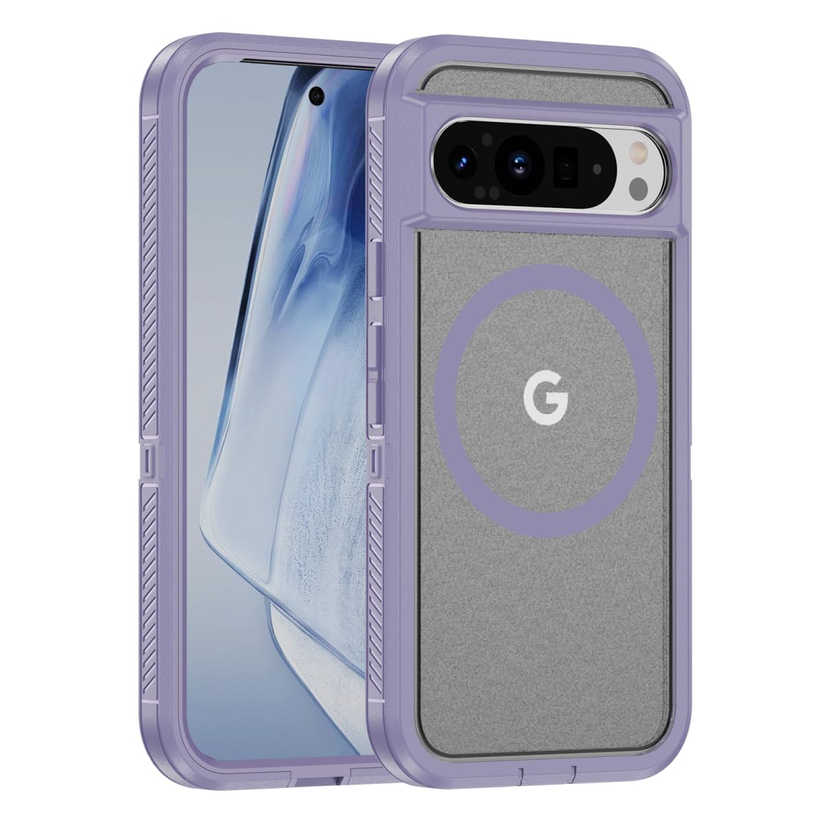 LENGRACE for Google Pixel 9 Pro XL Magnetic Case,Compatible with MagSafe Transparent Matte Back Shockproof Clear PC TPU Cover Case for Google Pixel 9 Pro XL-Purple+Clear
