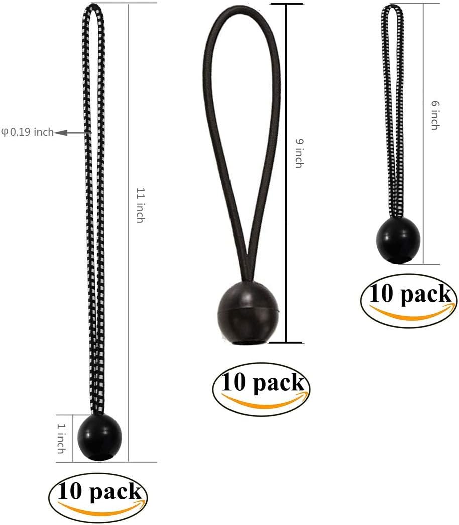 Qtimal Ball Bungee Cords, 30 Pack of 3 Sizes Tarp & Canopy Shock Cords, Extreme Heavy Duty Gazebo Tarp Tie Down Cord - - 