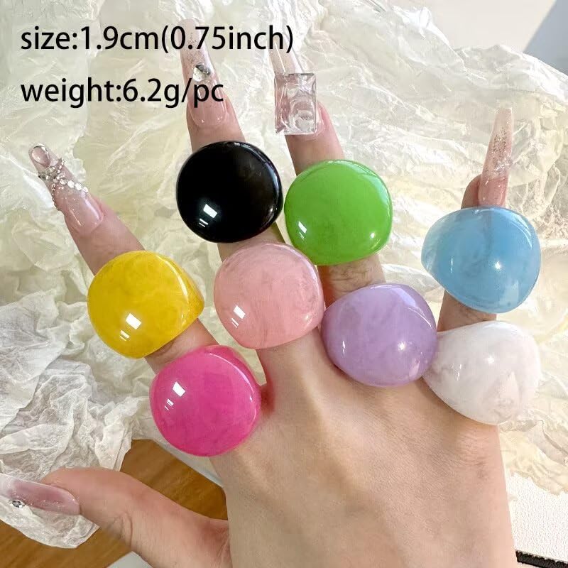 Resin Chunky Stackable Rings for Women - Multicolor Acrylic Y2K Aesthetic Knuckle Rings, Vintage Wide Dome Statement Jewelry