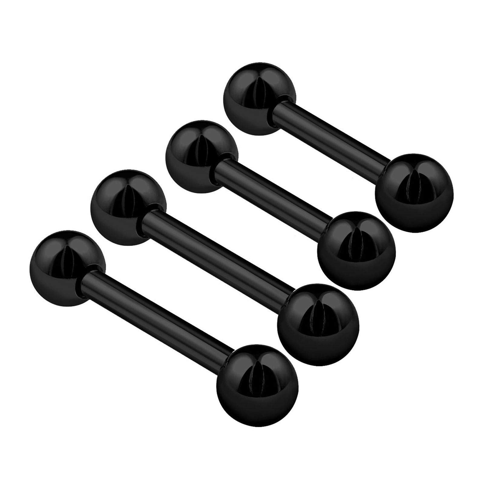 KJM FASHION 4PCS Surgical Steel Black Barbell Rings 16 gauge 6mm 8mm 3mm Ball Cartilage Helix Lobe Earrings Daith Piercing Jewellery 0742