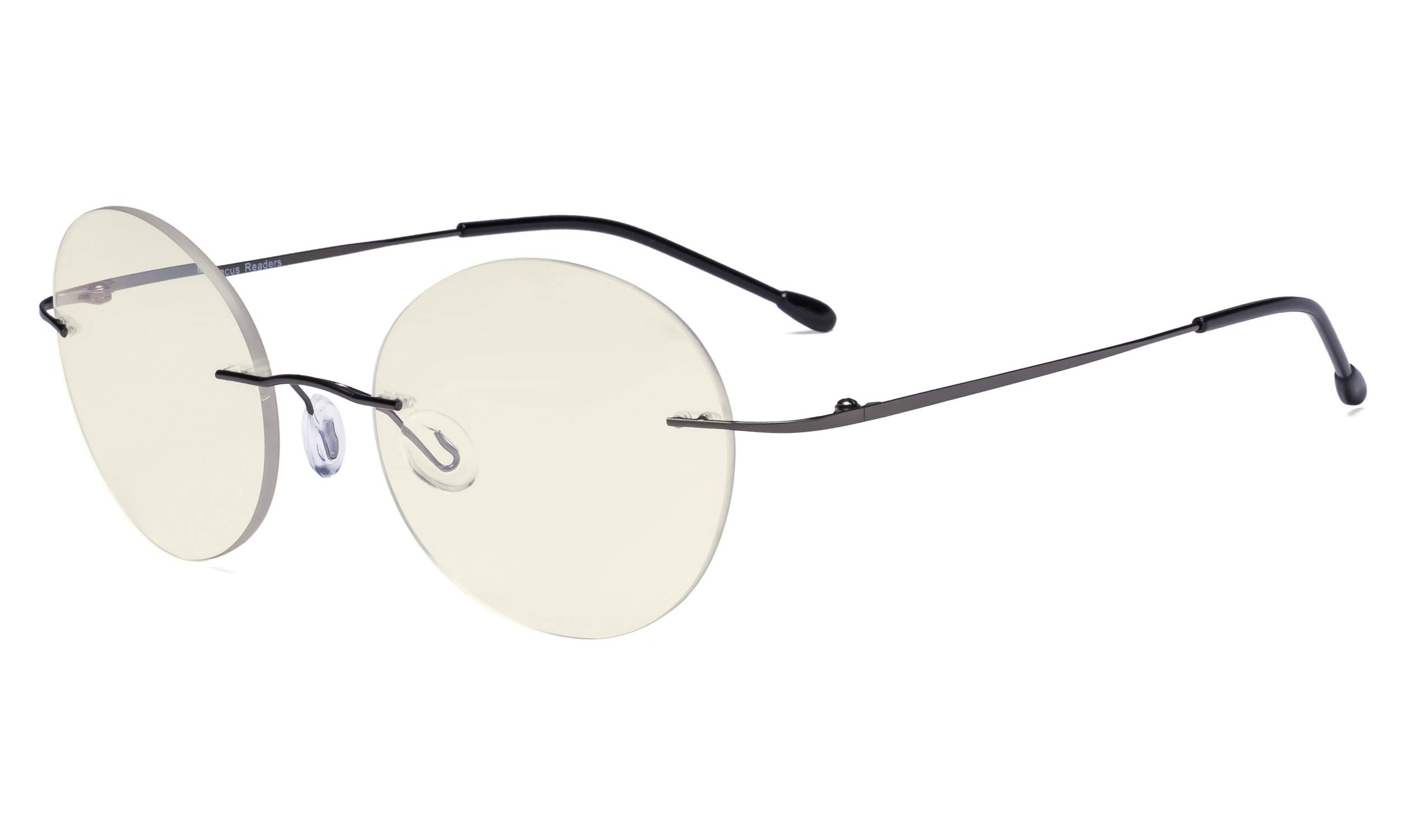 Eyekepper Frameless Progressive Glasses Multifocus Readers Blue Light Filter Round Retro Reading Eyeglasses Men Women Gunmetal +1.75