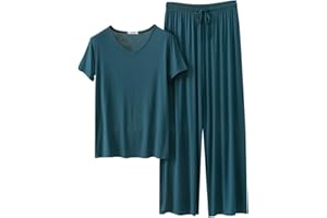 hmbudp Pajama Sets For Women 2 Piece Pants And Short Sleeve Outfits Summer Casual Pullover Tops & Wide Leg Pants Lounge Sets