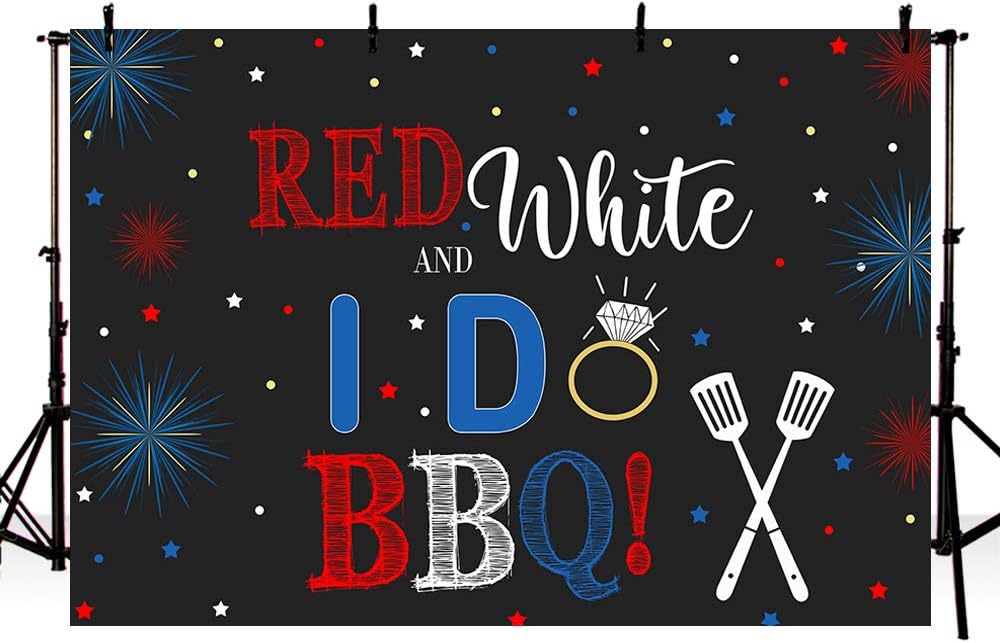 MEHOFOND 7x5ft Red and White Picnic Photo Background I Do BBQ Bridal Couples Shower Engagement Grill Out Independence Day 4th of July Firecracker Star Party Decor Banner Backdrop
