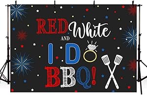 MEHOFOND 7x5ft Red and White Picnic Photo Background I Do BBQ Bridal Couples Shower Engagement Grill Out Independence Day 4th of July Firecracker Star Party Decor Banner Backdrop