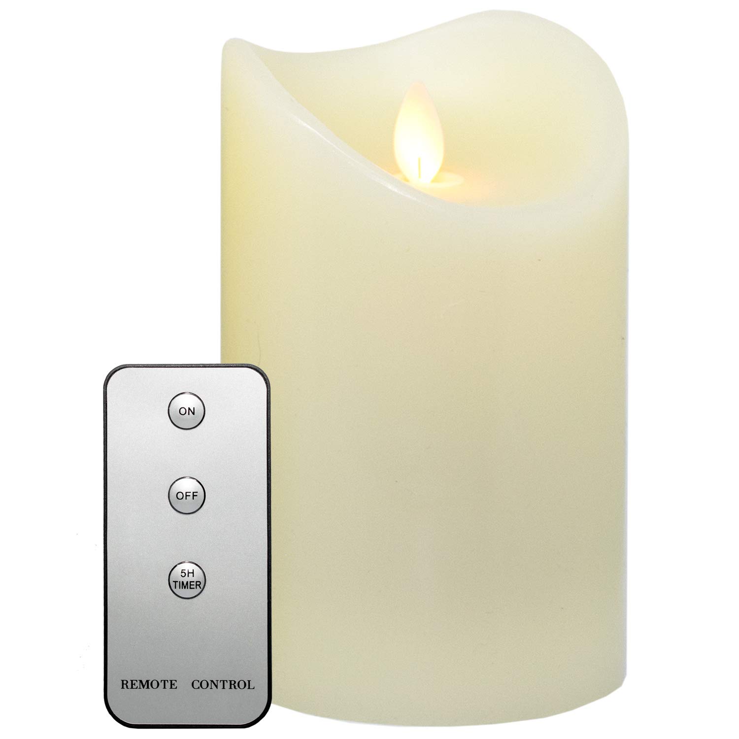 TRONJE 6" LED Candle Ivory White with Timer and Remote Control - flameless 15cm Pillar Wax Candle - Moving Flame - Battery Operated - Burn Time 1000h