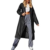 chouyatou Women's Casual Lapel Open Front Pu Faux Leather Long Trench Coat with Belt