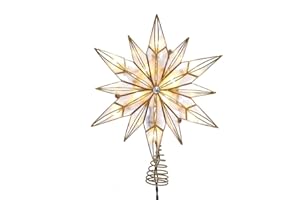 Kurt S. Adler Kurt Adler 10-Light 12-Point Capiz Star and Center Gem Treetop, 10.24in, Gold, White