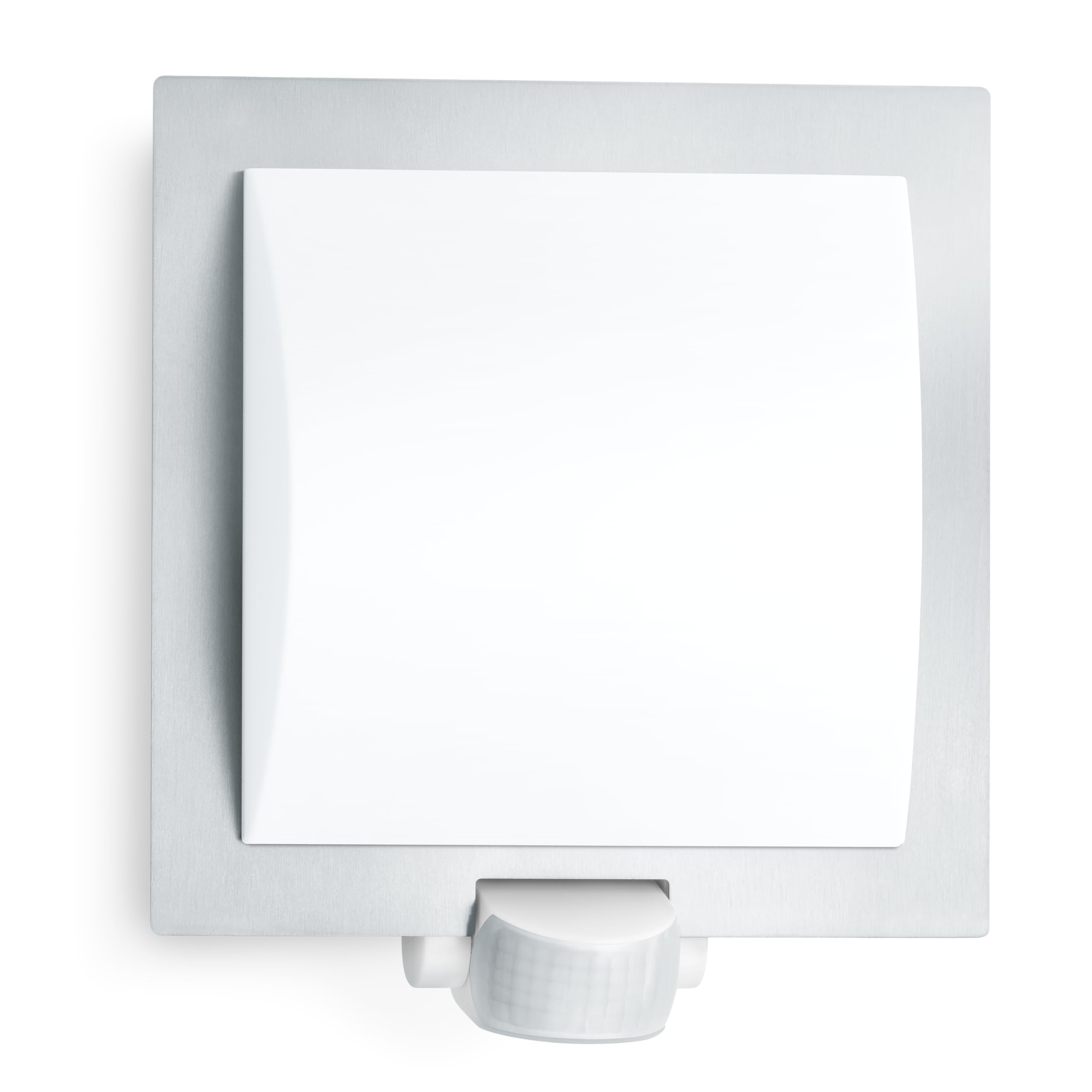 Steinel Outdoor Wall Light L 20 - Stainless-Steel Trim, Wall Lamp, 180° Motion Detector, Twilight Sensor, 10 m Range, Shockproof, E27, Silver