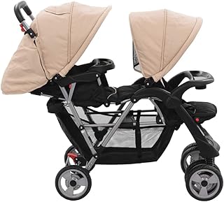 Tidyard Baby Zwillingswagen Geschwisterwagen Doppel-Kinderwagen für Zwillinge oder Geschwister,Geschwisterkinderwagen zusammenklappbar Mit Großer Korb,Taupe und Schwarz