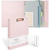 Ospelelf 3 Ring Binder with Clipboard 1 Inch Leather Binder for Letter Size (8.5" x 11"), Clipboard Binder with 5 Tab Dividers for School, Office, Pink