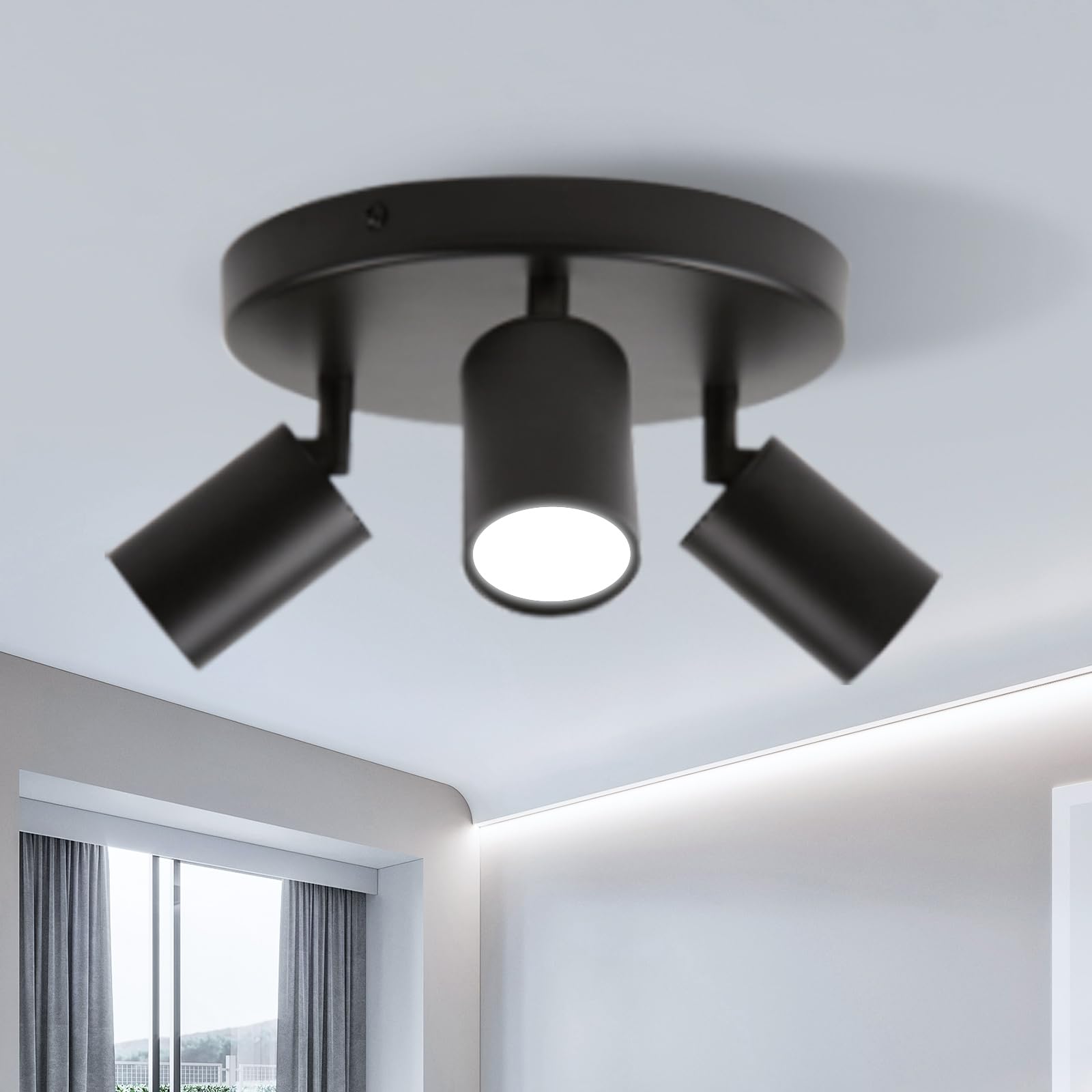 CANMEIJIA Led Ceiling Spotlights Black Ceiling spot Lights 3 Spotlight GU10 Kitchen spot Lights Swivelling 350° Suitable for Kitchen/Hallway (not Bulb)