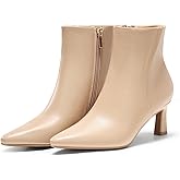 Coutgo Womens Ankle Boots Kitten Low Heel Closed Pointed Booties Side Zipper Winter Dress Shoes