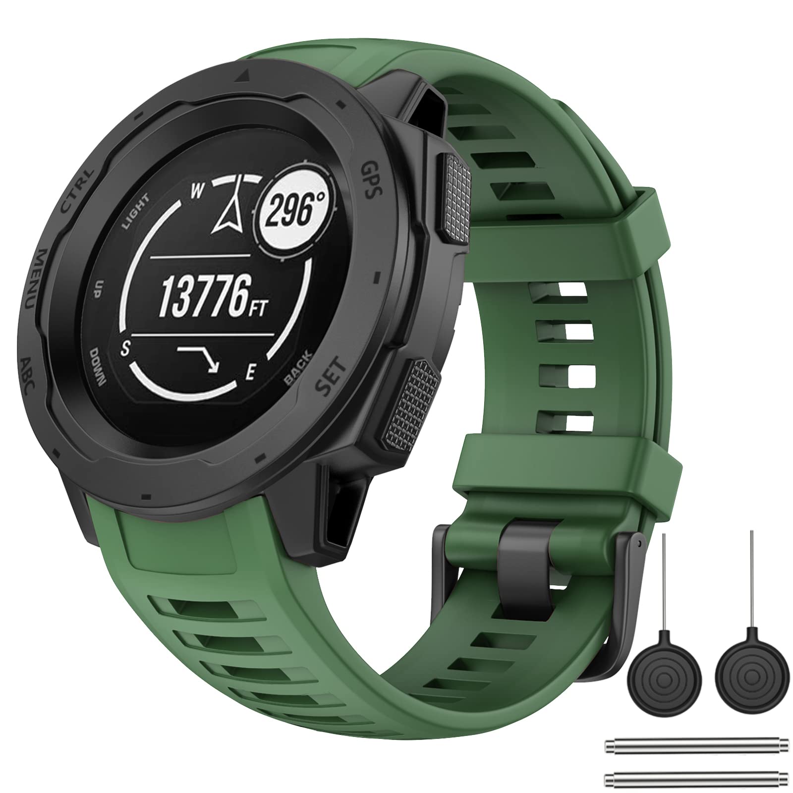 OVERSTEP Compatible with Garmin Instinct Band, Soft Silicone Replacement Watch Strap Compatible with Garmin Instinct/ Solar/ Tactical /Instinct 2, Army Green