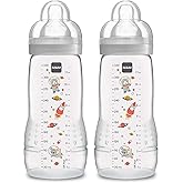 MAM Easy Active Baby Bottles 11oz, Fast Flow Skinsoft Silicone Nipple with Wide Neck Ergonomic Design, Easy to Hold, BPA-Free, Bottles with Leak-Proof Caps for 4+ Months Baby