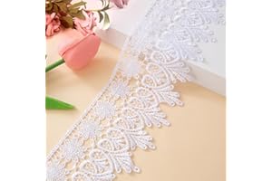 Kuasting 7.5 Yards Floral Lace Edge Trim 9CM Tassel Trims Width Europe Chips Pattern Inelastic Embroidery Lace Trim for Sewing Making, DIY Crafts, Gift Wrapping, Wedding Decor (White)