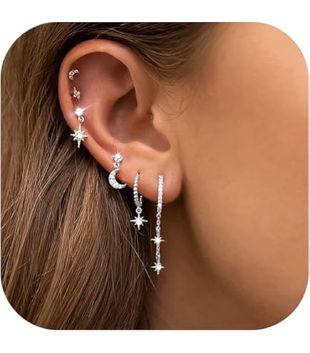 Amazon.com: Umeher 3Pairs Earrings Set for Women Silver Moon Star