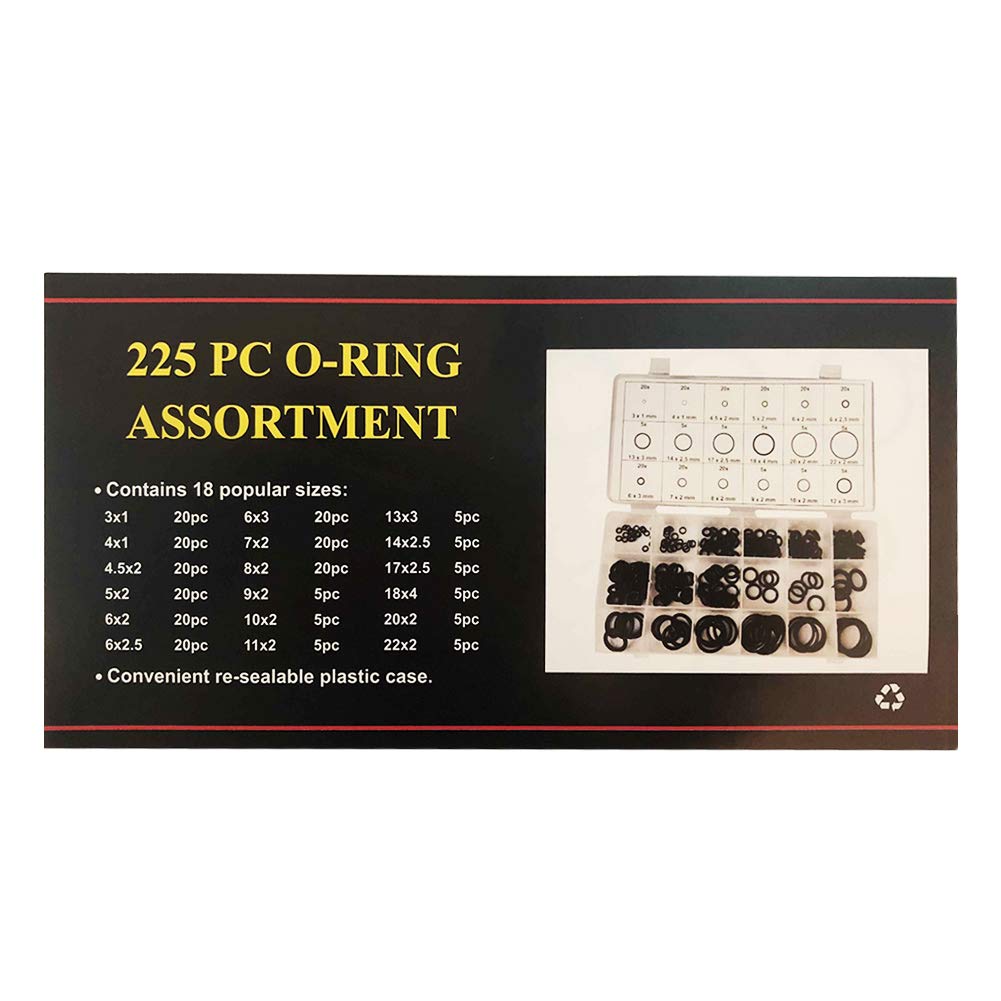 E-TING 225 Pcs/18 Sizes Rubber O-Ring Sealing Gasket Washer Seal Assortment Set for Plumbing,Automotive,General Repair,Air or Gas Connections