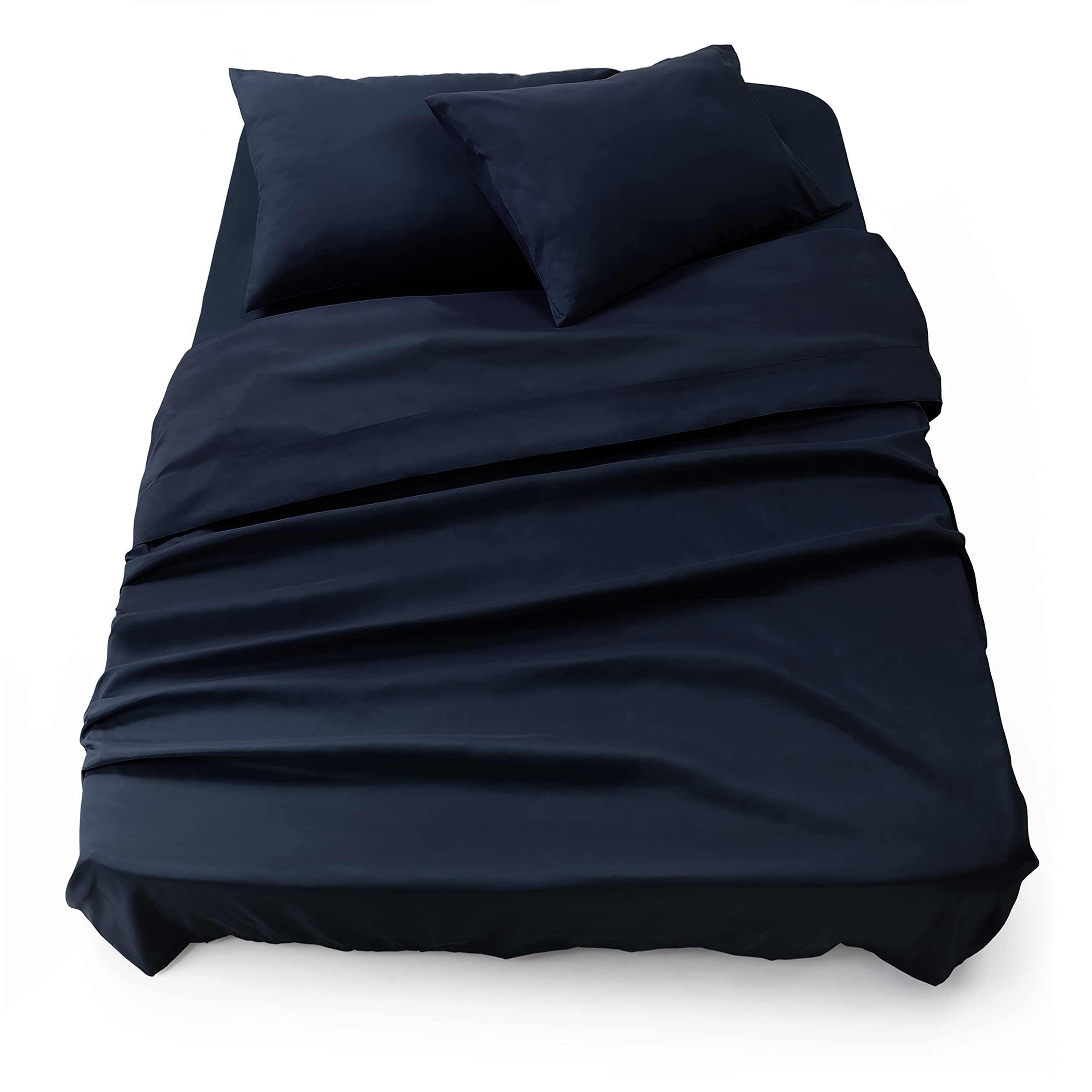 Blumtal Bedding 4 Piece Bed Sheet Set - Flat Sheet, Fitted Sheet with 2 Pillowcases for Double Bed, Wrinkle Free Microfibre Fabric, Dark Ocean Blue