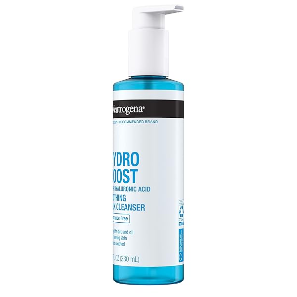 NEUTROGENA HYDRO BOOST SOOTHING MILK FACIAL CLEANSER WITH HYALURONIC ACID, HYDRATING FACE WASH GENTLY LIFTS DIRT & OIL LEAVING SOFT SOOTHED SKIN, HYPOALLERGENIC, FRAGRANCE-FREE, 7.8 FL. OZ