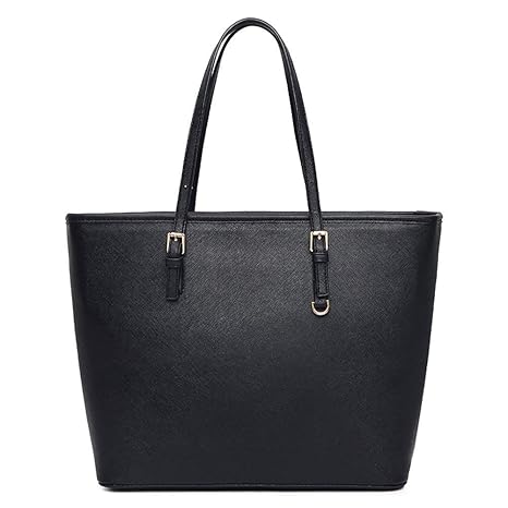 VECHOO Damen Handtasche Elegant Reissverschluss Schultertasche Premium Kunstleder Shopper tasche groß (Klassik Schwarz)