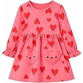 HILEELANG Toddler Girl Long Sleeve Dress Cotton Casual Jersey Shirt Playwear Applique Dress