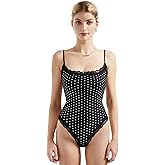 SUUKSESS Women Square Neck Lace Bodysuit Sleeveless Spaghetti Strap Tank Top