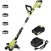 KITLUCK 20V Cordless Grass Trimmer, Electric Lawn Mower Weed Cutter with Auto Line Feed, 12-inch String Trimmer Edger Lawn Tool with 4 PCS Spool Line and 2.0Ah Battery for Lawn Care, Yard, Garden