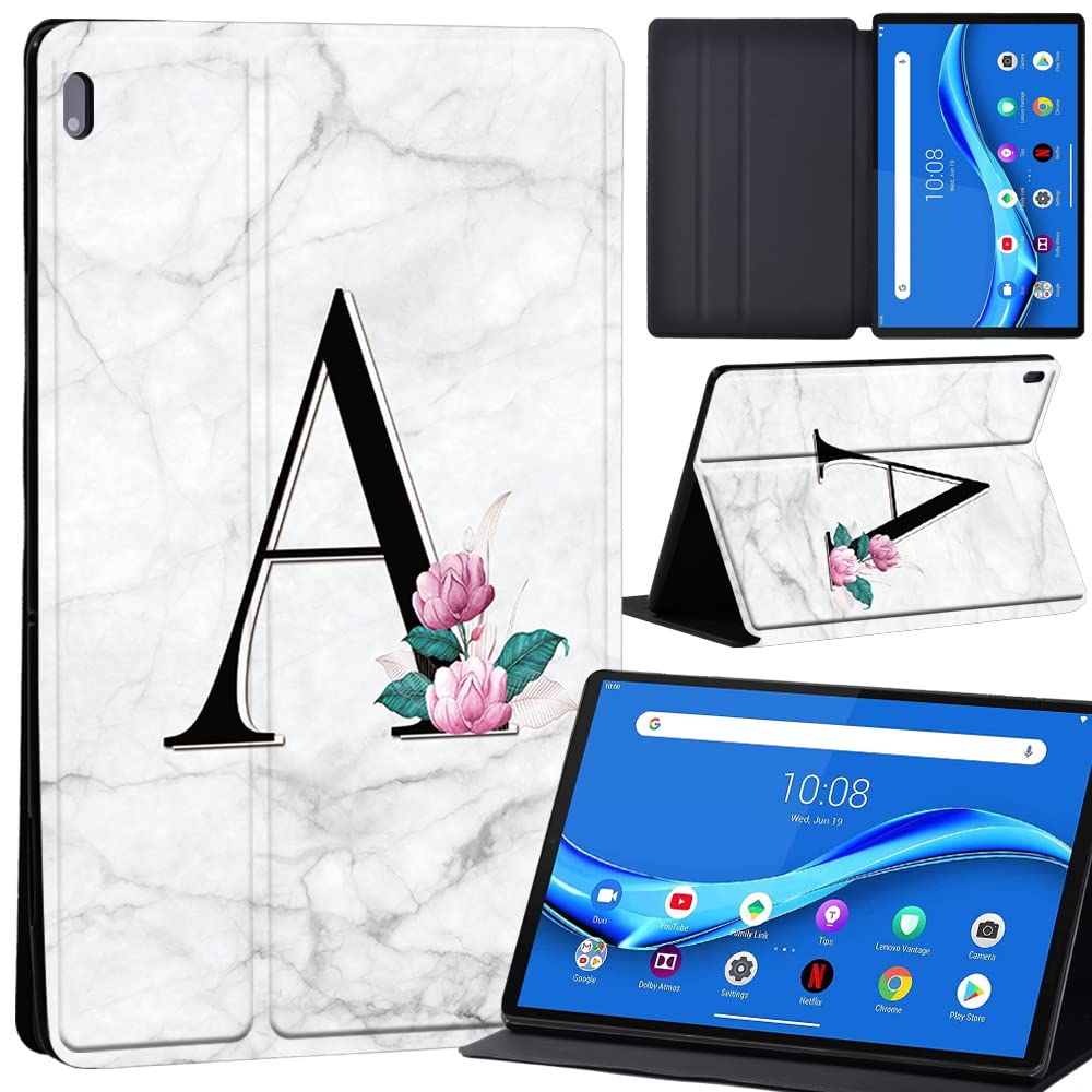 Case For Lenovo Tab M10 FHD Plus 10.3 inch (TB-X606X TB-X606F) Leather Case with Auto Wake-up, Flip Case for Lenovo Tab M10 FHD Plus Cover (letter A on white marble)