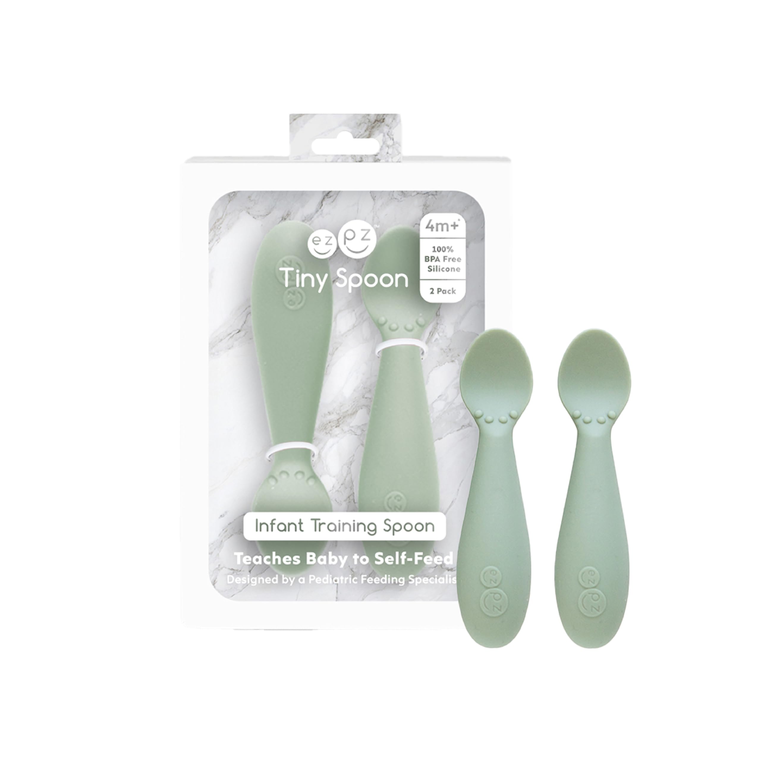 ezpz Tiny Spoon (2 Pack in Sage) - 100% Silicone Spoons for Baby Led Weaning + Purees - Designed by a Pediatric Feeding Specialist - 6 Months+