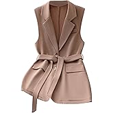 Floerns Women's Elegant Sleeveless Vest Blazer Button Lapel Collar Work Jacket Coat