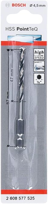 Bosch PointTeQ Hex Drill Bit 4.5 mm Ø 87 mm 1/4 in Hex Shank Metal