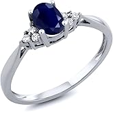 Gem Stone King 0.55 Ct Oval Blue Sapphire and Diamond 14K White Gold Ring