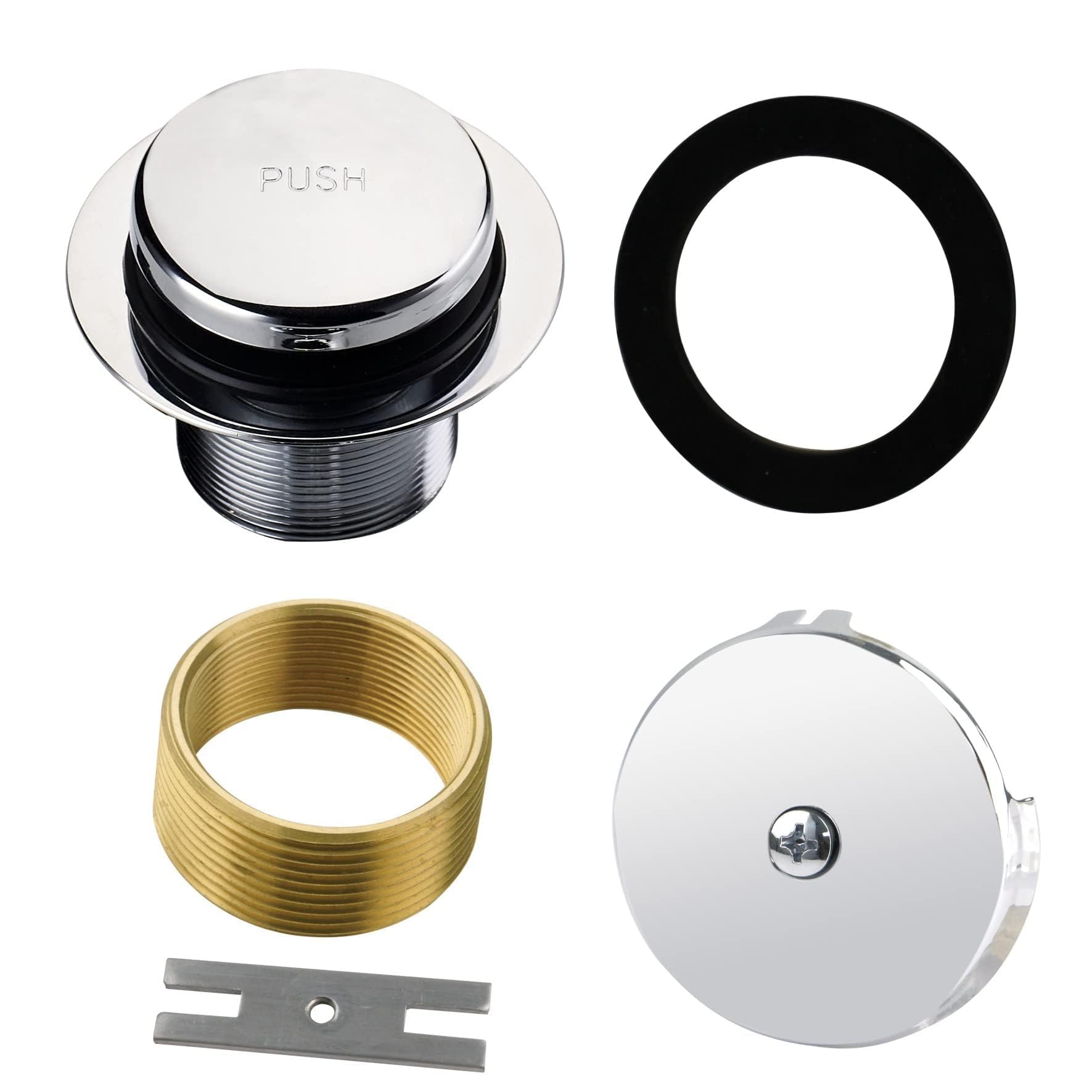 Photo 1 of Chrome Bathtub Drain Tip-Toe Single Hole, Hidrop Tub Drain Trim Set Conversion Kit Assembly, Coarse Thread Replacement Trim Kit with 1-Hole Overflow Faceplate Includes an Adapter, Chrome Plated