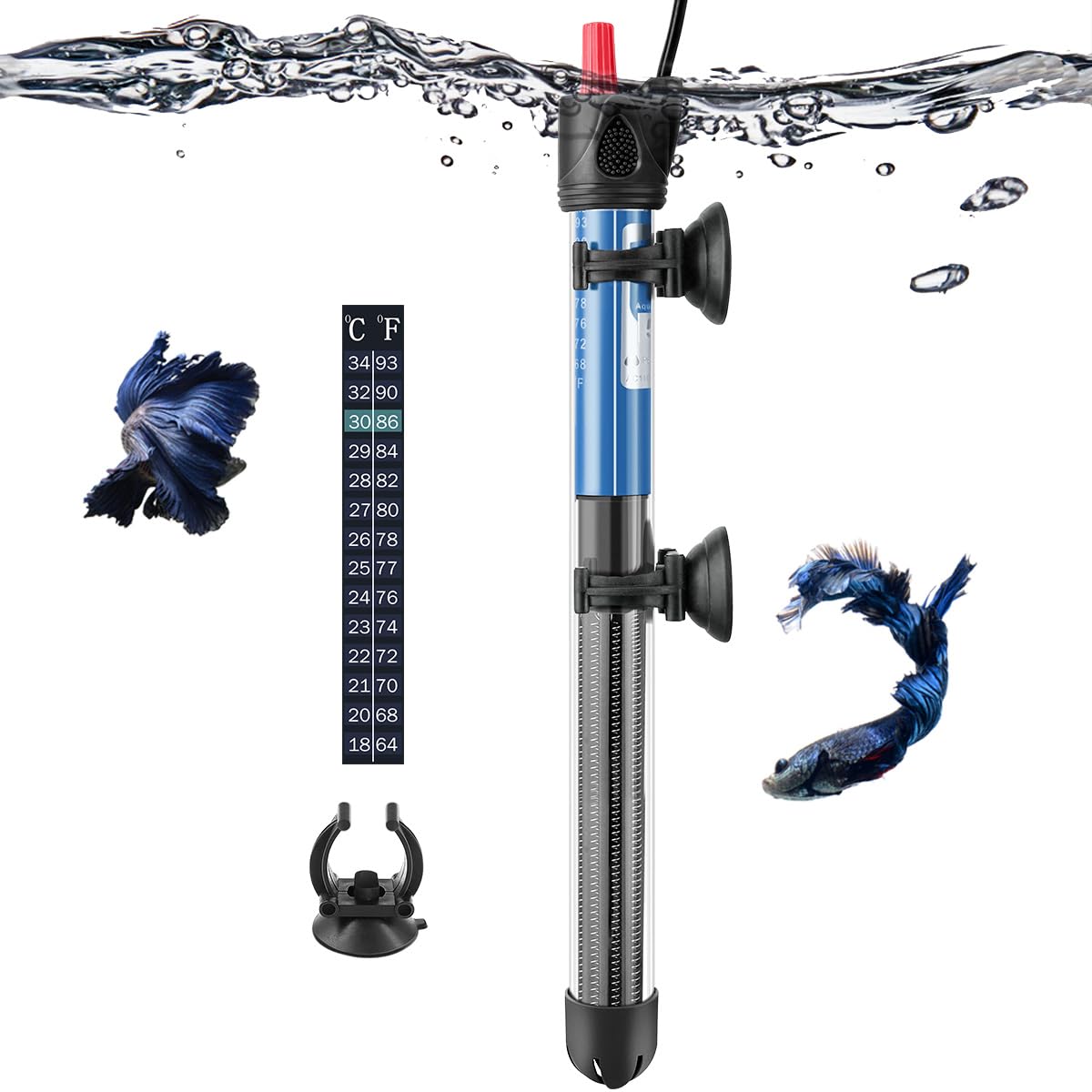 PYPABL 25W 50W 100W 200W 300W Aquarium Heater, Submersible Glass Heater for 10L-300Litres Fish and Turtle Tank (300W for 150-300L)